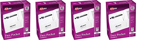 AVERY Two Pocket Folders, Holds up to 40 Sheets, Business Card Slot, 25 White Folders (47991) (Pack of 4)