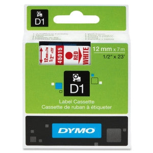 Dymo (45015) Red on White D1 Label Tape - 0.50" Width