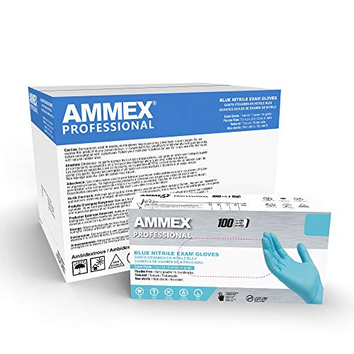 AMMEX Blue Nitrile Disposable Exam Gloves, 3 Mil, Large, Case of 1000 Latex & Powder Free, Food-Safe, Textured, Non-Sterile