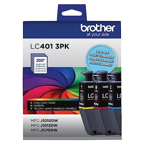 Brother Genuine LC401 3PK Standard Yield 3-Pack Ink Cartridges – Includes 1 Cartridge Each of Cyan, Magenta and Yellow