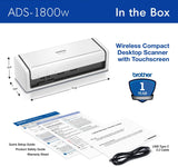 Brother ADS-1800W Wireless Compact Desktop Scanner | Scan Speeds of Up to 30ppm | 2.8" Color Touchscreen