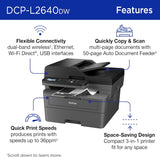 Brother DCP-L2640DW Wireless Compact Monochrome Multi-Function Laser Printer with Copy and Scan, Duplex, Mobile, Black & White