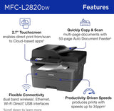 Brother MFC-L2820DW Wireless Compact Monochrome All-in-One Laser Printer with Copy, Scan and Fax, Duplex, Black & White