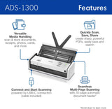 Brother ADS-1300 Compact Desktop Scanner | Scan Speeds of Up to 30ppm | Single Pass Double-Sided Scanning