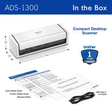 Brother ADS-1300 Compact Desktop Scanner | Scan Speeds of Up to 30ppm | Single Pass Double-Sided Scanning