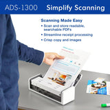 Brother ADS-1300 Compact Desktop Scanner | Scan Speeds of Up to 30ppm | Single Pass Double-Sided Scanning