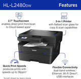 Brother HL-L2480DW Wireless Compact Monochrome Multi-Function Laser Printer with Copy and Scan, Duplex, Mobile, Black & White