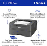 Brother HL-L2405W Wireless Compact Monochrome Laser Printer with Mobile Printing, Black & White Output