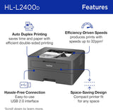 Brother HL-L2400D Compact Monochrome Laser Printer with Duplex Printing