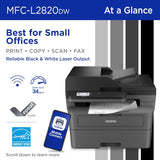 Brother MFC-L2820DW Wireless Compact Monochrome All-in-One Laser Printer with Copy, Scan and Fax, Duplex, Black & White