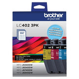 Brother Genuine LC402 3PK 3-Pack of Standard Yield Cyan, Magenta and Yellow Ink Cartridges