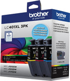 Brother Genuine LC401XL 3PK High Yield 3-Pack Color Ink Cartridges Includes 1- Cartridge Each of Cyan, Magenta and Yellow Ink.