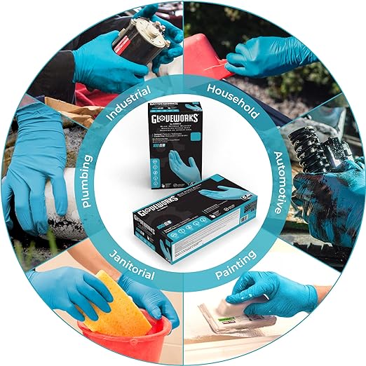 GLOVEWORKS Blue Disposable Nitrile Industrial Gloves, Mil, Latex