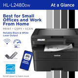 Brother HL-L2480DW Wireless Compact Monochrome Multi-Function Laser Printer with Copy and Scan, Duplex, Mobile, Black & White