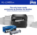 Brother HL-L2480DW Wireless Compact Monochrome Multi-Function Laser Printer with Copy and Scan, Duplex, Mobile, Black & White