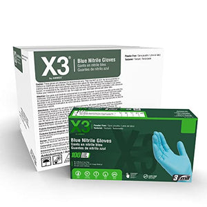 X3 Blue Nitrile 3 Mil Disposable Industrial-Grade Gloves, 3 Mil, Latex & Powder-Free, Food-Safe, Non-Sterile, Lightly Textured