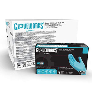 GLOVEWORKS Blue Disposable Nitrile Industrial Gloves, 5 Mil, Latex & Powder-Free, Food-Safe, Textured, X-Large, Case of 1000