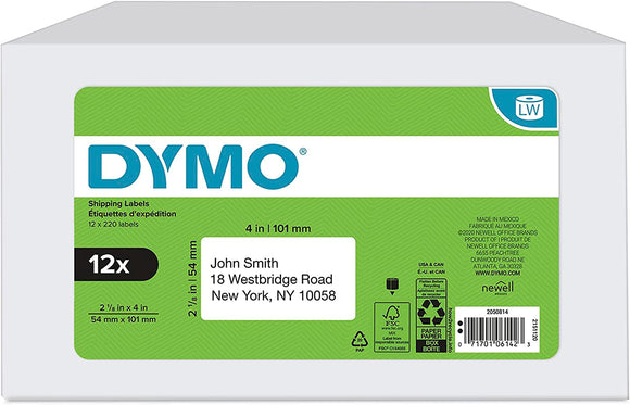 DYMO (30323) Authentic LabelWriter Standard Shipping Labels for LabelWriter Label Printers, White, 2-1/8'' x 4'' 12 Rolls of 220
