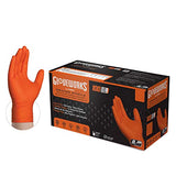 GLOVEWORKS Heavy Duty Orange Nitrile Industrial Disposable Gloves, 8 Mil, Latex-Free, Raised Diamond Texture