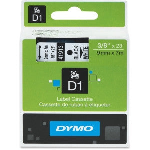 Dymo (41913) Black on White D1 Label Tape - 0.37" Width x 23 ft Length