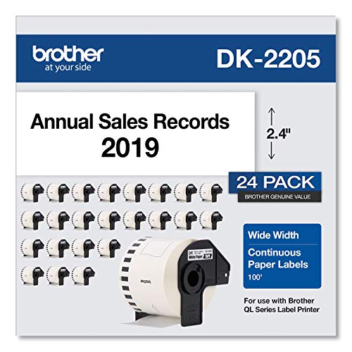 Brother DK-220524PK Continuous Paper Label Rolls 2.4” x 100 Feet, (24) Rolls