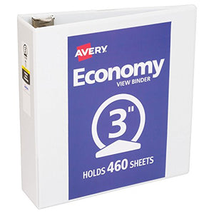 Avery AVE05741 Economy Vinyl Round Ring View 3-Ring Binders, 3 Capacity, White, (12 Pack)