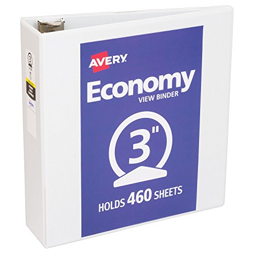 Avery AVE05741 Economy Vinyl Round Ring View 3-Ring Binders, 3 Capacity, White, (12 Pack)