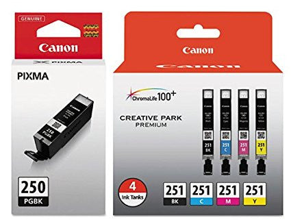 Genuine Canon PGI-250 (6497B001) CLI-251 (6513B004) Color (Black,Photo Black, Cyan,Magenta,Yellow) Ink Tank 5-Pack