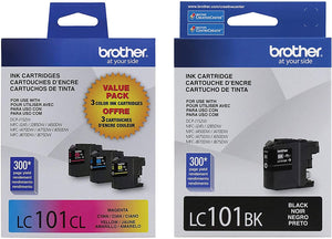 Genuine Brother LC101 (LC-101) Color (Bk/C/M/Y) Ink Cartridge 4-Pack