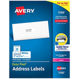 Avery 5160 Address Labels, 3,000 Labels, 1 x 2-5/8, White, 30/Sheet, 100 Sheets/Box