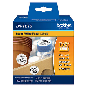 Brother DK1219 P touch labels,12mm (1/2") Round Die-Cut Paper Label