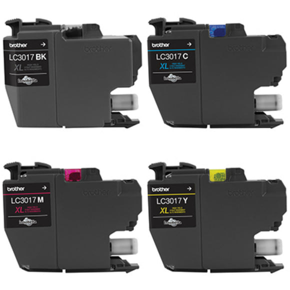 Genuine Brother LC3017 (LC-3017) (BK/C/M/Y) High Yield Color Ink 4-Pack (Includes 1 each LC3017BK, LC3017C, LC3017M, LC3017Y)