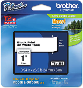 Brother TZE251 Black on White P-Touch Label Tape