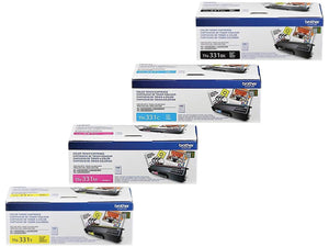 Brother TN331 Standard Yield Toner (4) Pack. Includes (1) TN331BK, (1) TN331C, (1) TN331M, (1) TN331Y