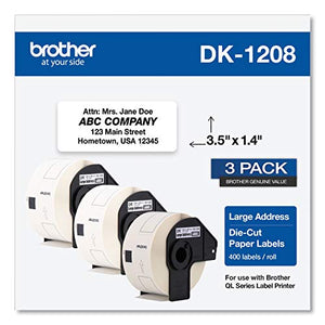 Brother Genuine DK-1208 Die-Cut Large Address Labels (3) Pack