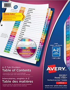 Avery 11125 Ready Index A-Z Tab Dividers, Letter Size, Multicolor, 26 Tabs/ST