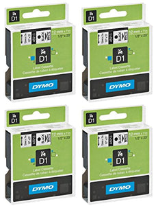 DYMO 45013 D1 Tape Cartridge 1/2-inch x 23 Feet, Black on White-4 Pack